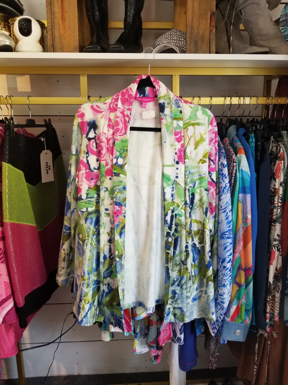 Floral Watercolor Open-Front Women's Jacket - Pink & Green